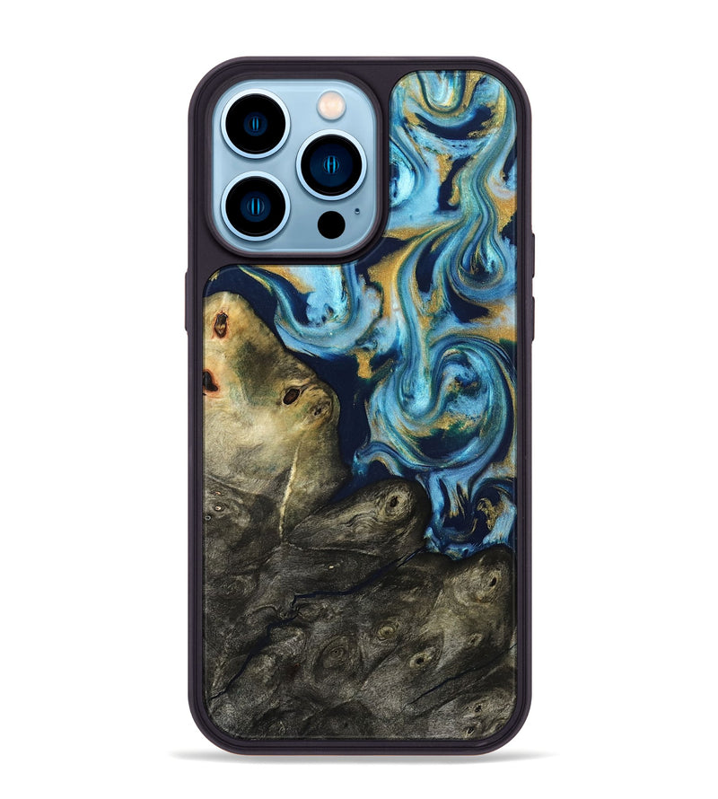 iPhone 14 Pro Max Wood Phone Case - Tabitha (Teal & Gold, 822650)