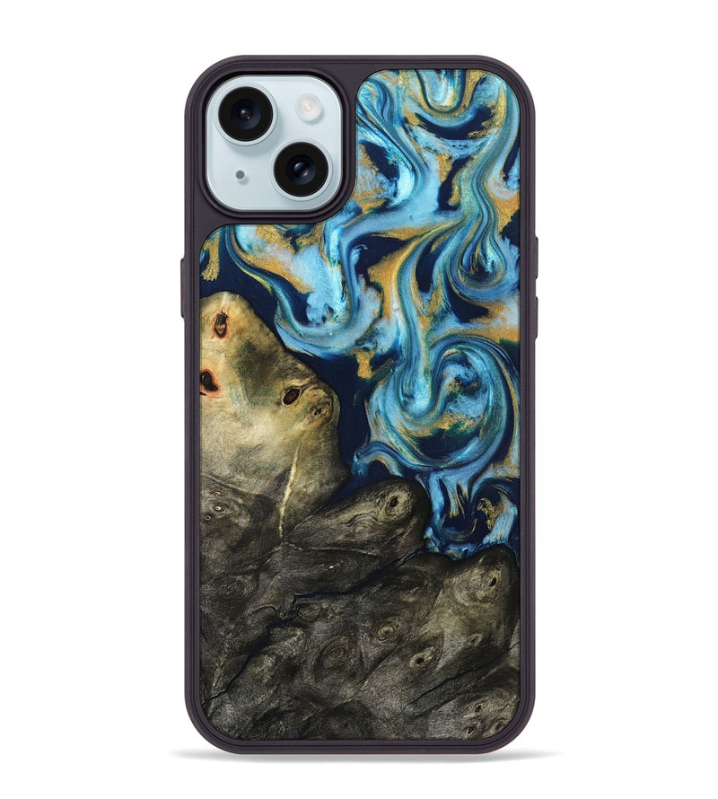 iPhone 15 Plus Wood Phone Case - Tabitha (Teal & Gold, 822650)