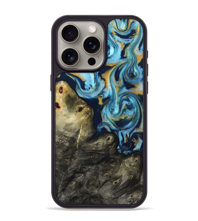 iPhone 15 Pro Max Wood Phone Case - Tabitha (Teal & Gold, 822650)