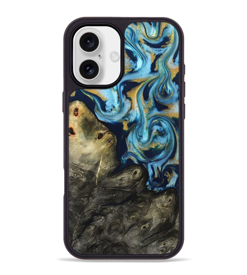 iPhone 16 Plus Wood Phone Case - Tabitha (Teal & Gold, 822650)