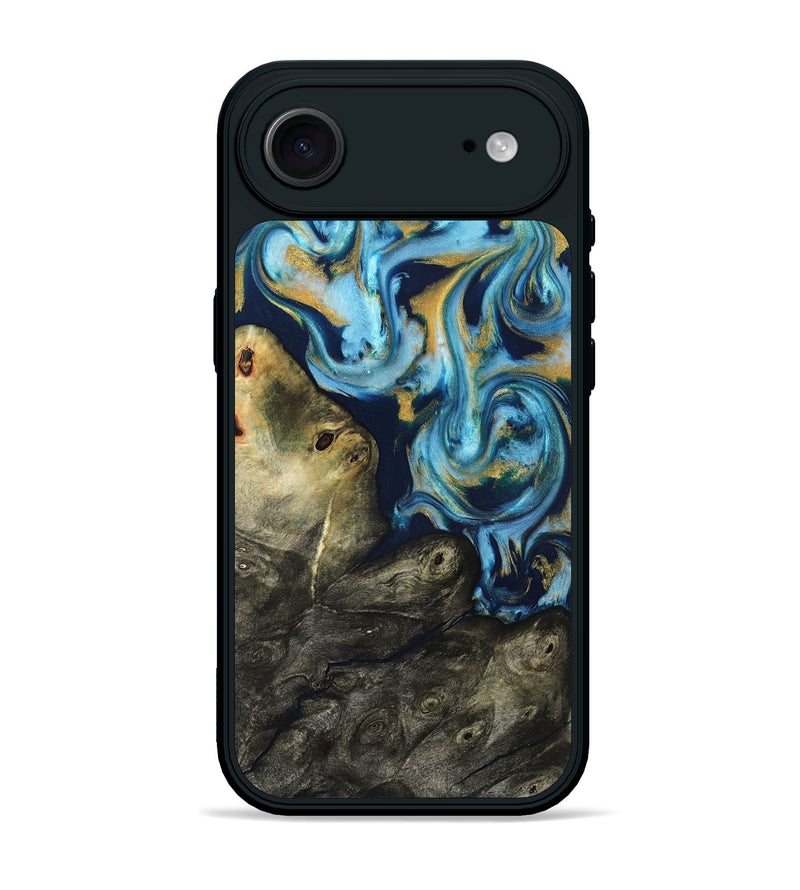 iPhone 17 Air Wood Phone Case - Tabitha (Teal & Gold, 822650)