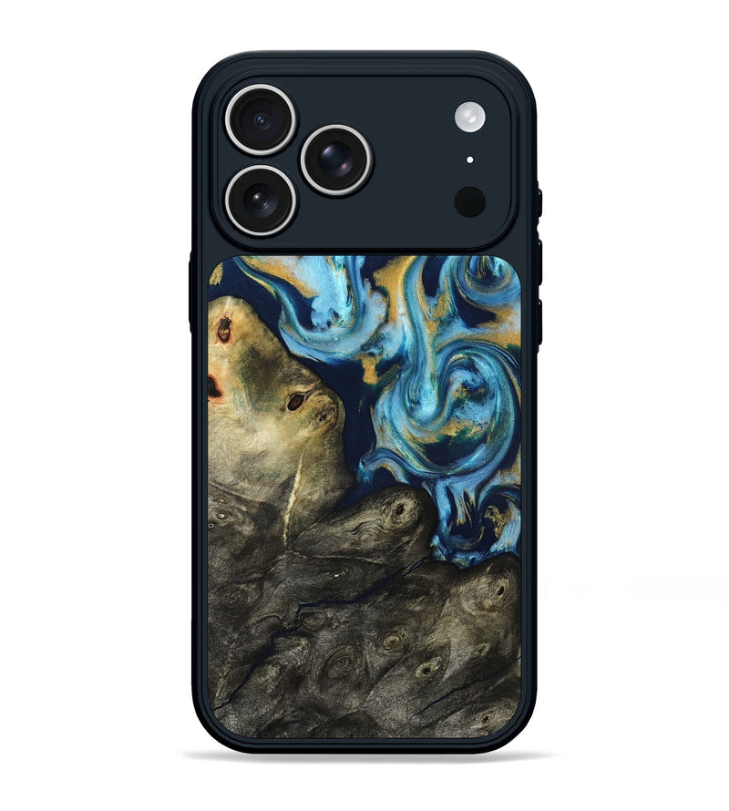 iPhone 17 Pro Max Wood Phone Case - Tabitha (Teal & Gold, 822650)
