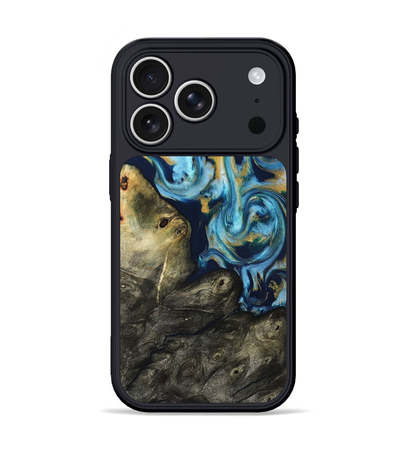 iPhone 17 Pro Wood Phone Case - Tabitha (Teal & Gold, 822650)