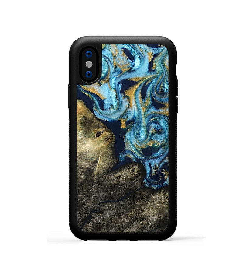 iPhone Xs Wood Phone Case - Tabitha (Teal & Gold, 822650)