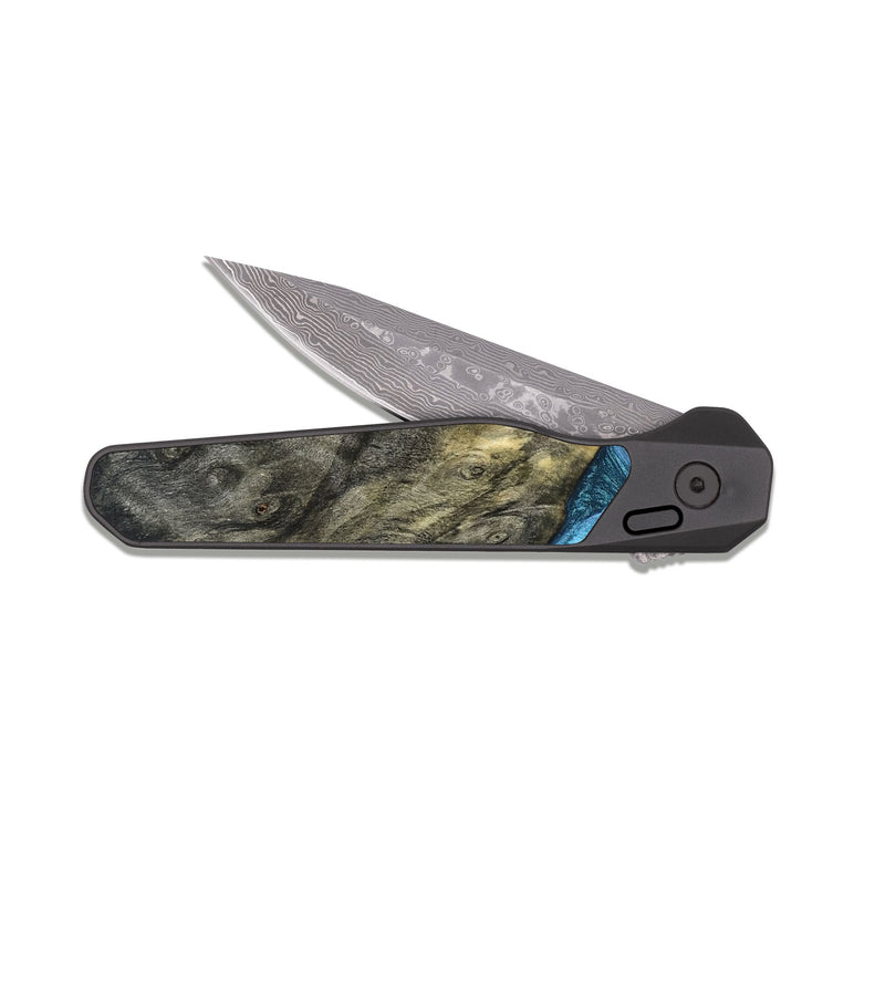 EDC Dark Damascus Wood Pocket Knife - Dian (Teal & Gold, 822653)