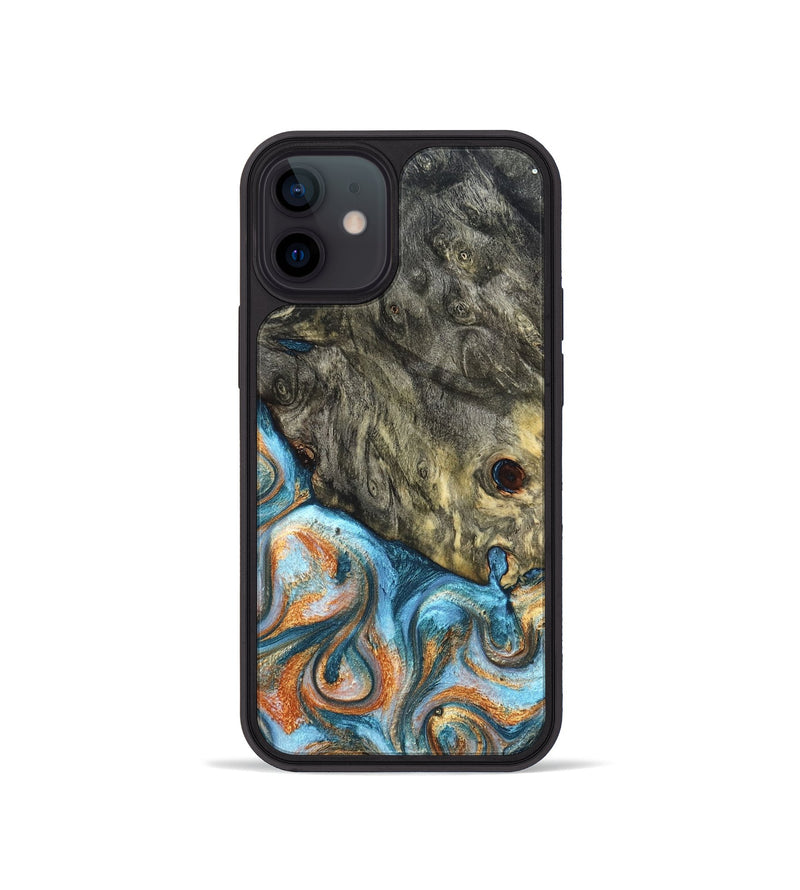 iPhone 12 mini Wood Phone Case - Dian (Teal & Gold, 822653)