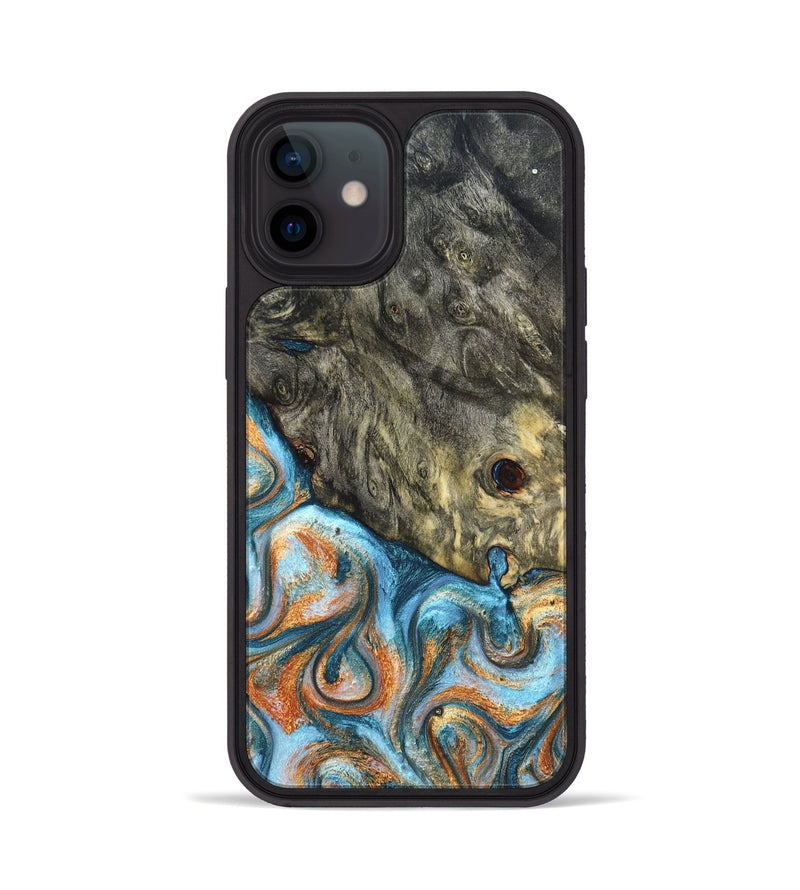 iPhone 12 Wood Phone Case - Dian (Teal & Gold, 822653)