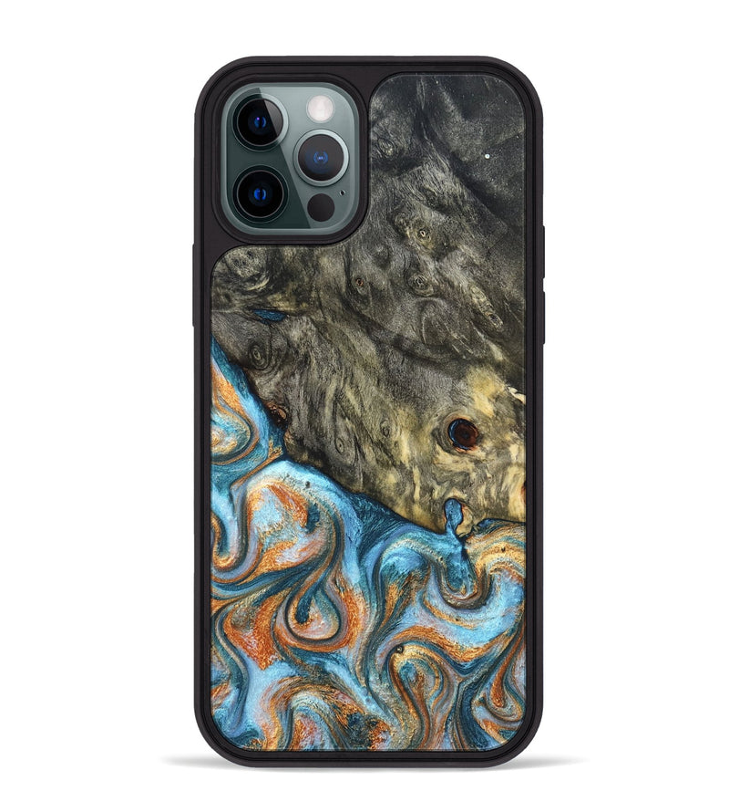 iPhone 12 Pro Max Wood Phone Case - Dian (Teal & Gold, 822653)