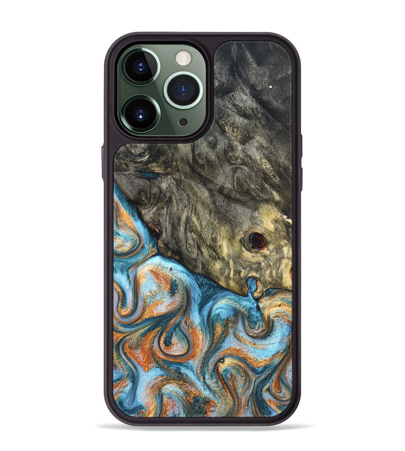 iPhone 13 Pro Max Wood Phone Case - Dian (Teal & Gold, 822653)