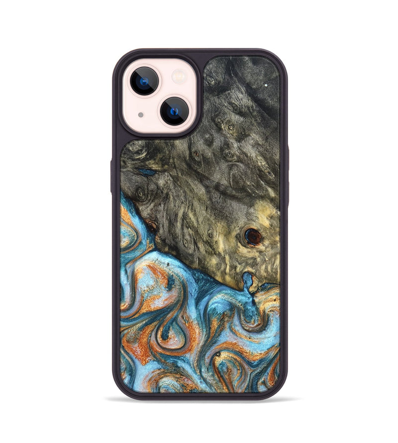 iPhone 14 Wood Phone Case - Dian (Teal & Gold, 822653)