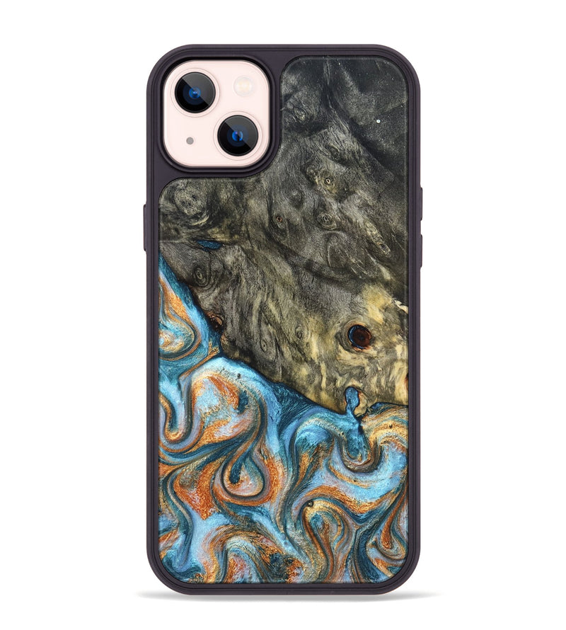 iPhone 14 Plus Wood Phone Case - Dian (Teal & Gold, 822653)
