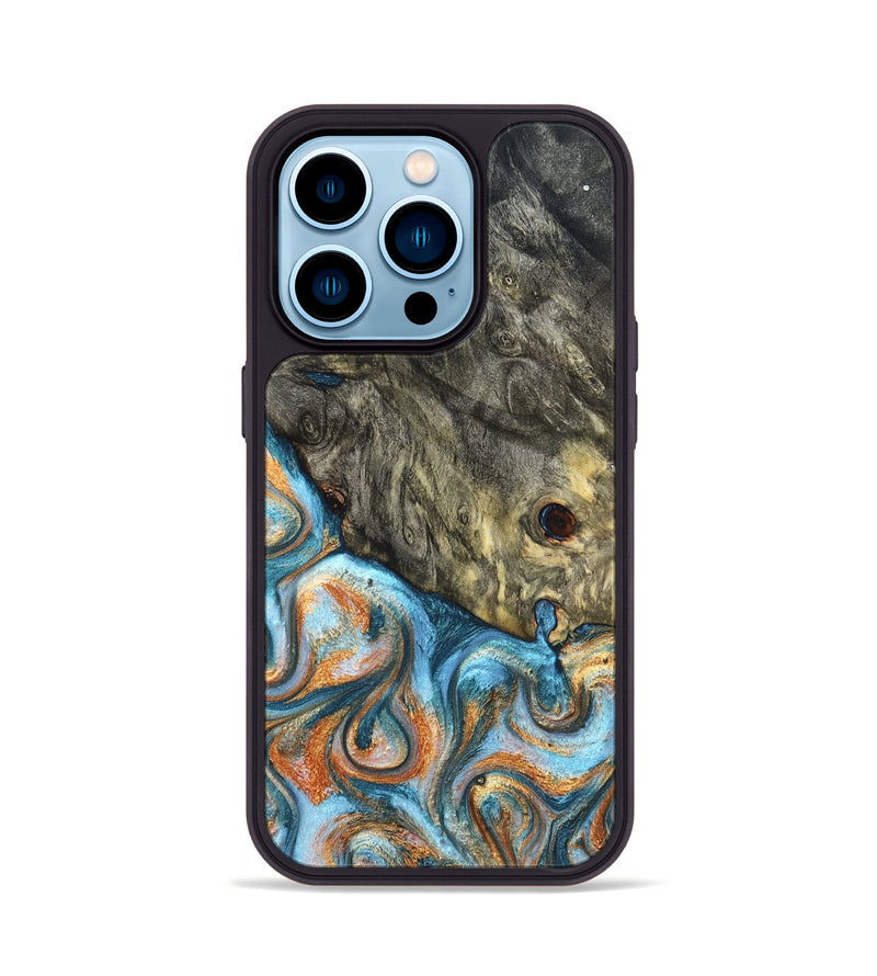 iPhone 14 Pro Wood Phone Case - Dian (Teal & Gold, 822653)