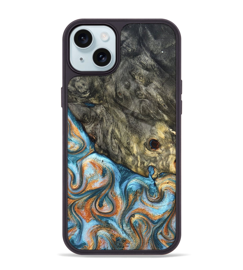 iPhone 15 Plus Wood Phone Case - Dian (Teal & Gold, 822653)