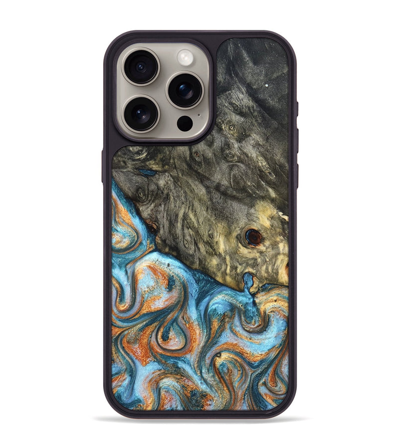 iPhone 15 Pro Max Wood Phone Case - Dian (Teal & Gold, 822653)