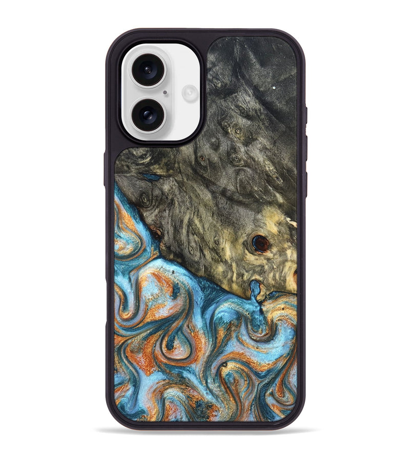 iPhone 16 Plus Wood Phone Case - Dian (Teal & Gold, 822653)