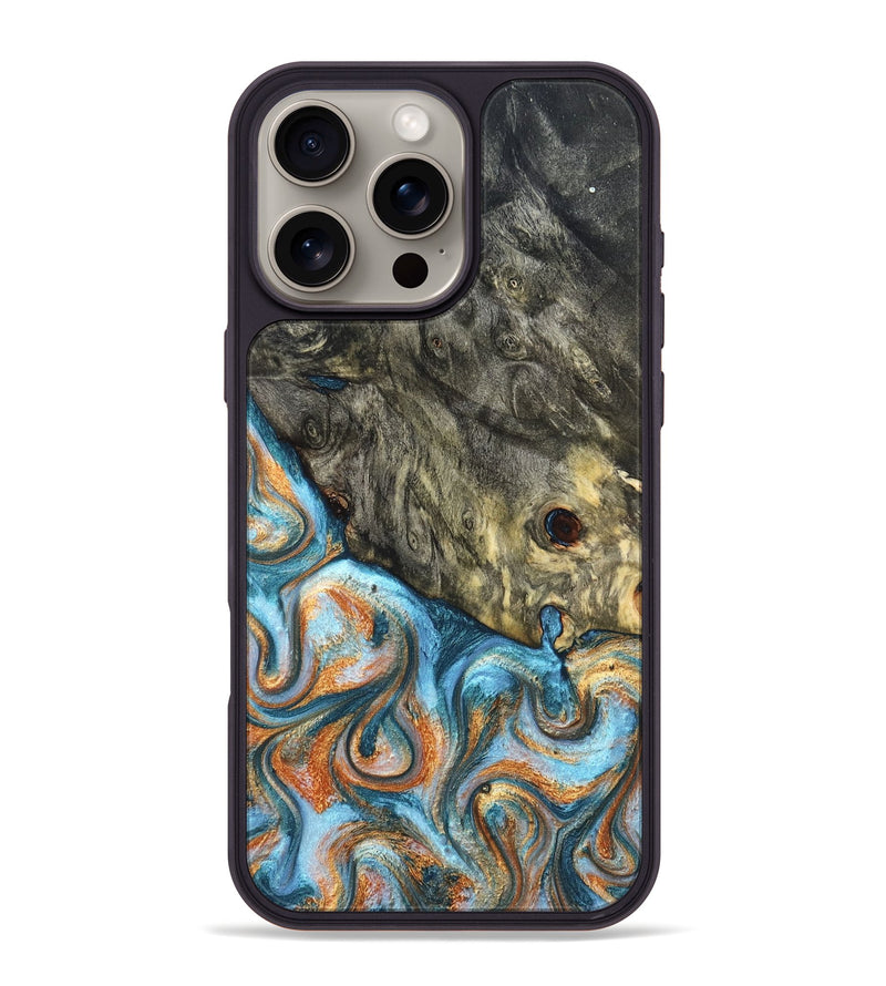 iPhone 16 Pro Max Wood Phone Case - Dian (Teal & Gold, 822653)