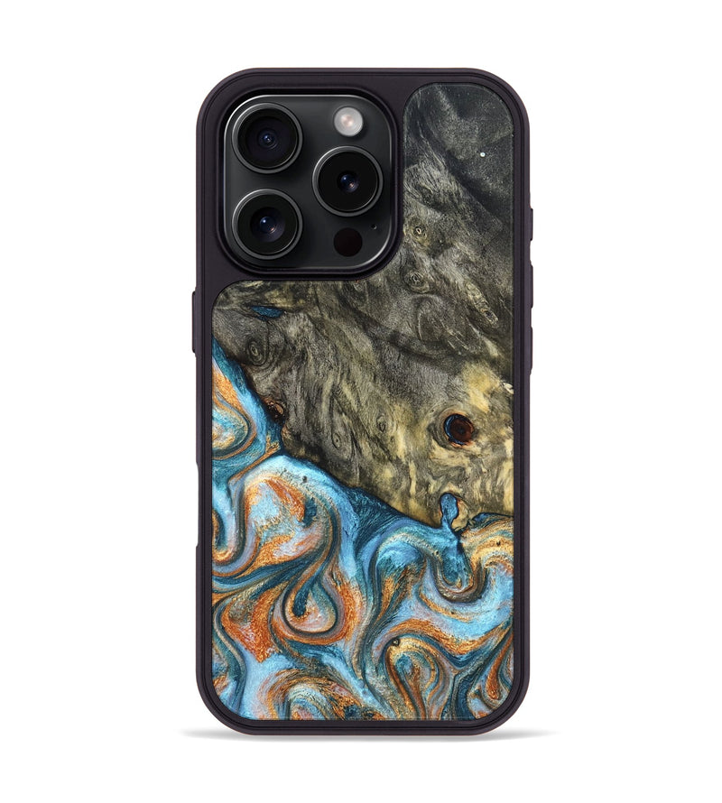 iPhone 16 Pro Wood Phone Case - Dian (Teal & Gold, 822653)