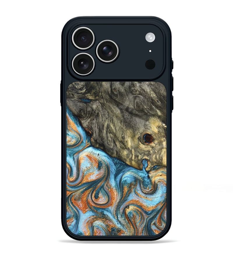 iPhone 17 Pro Max Wood Phone Case - Dian (Teal & Gold, 822653)