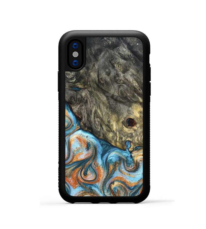 iPhone Xs Wood Phone Case - Dian (Teal & Gold, 822653)
