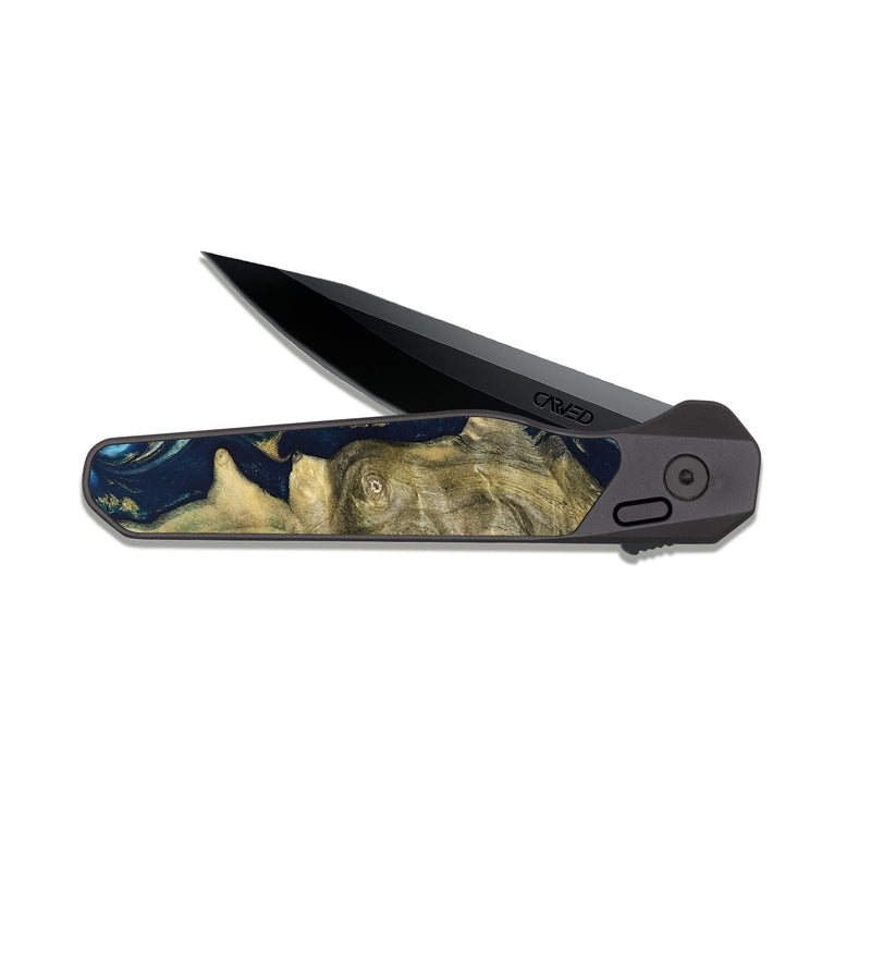 EDC Dark Slate Wood Pocket Knife - Teri (Teal & Gold, 822655)
