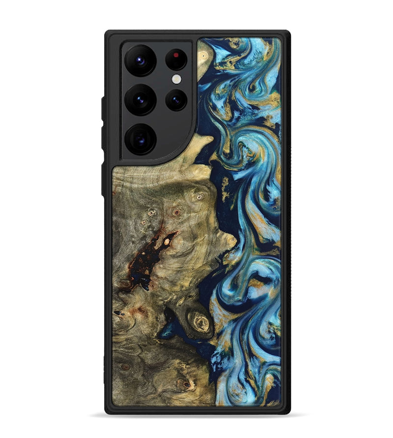 Galaxy S22 Ultra Wood Phone Case - Teri (Teal & Gold, 822655)