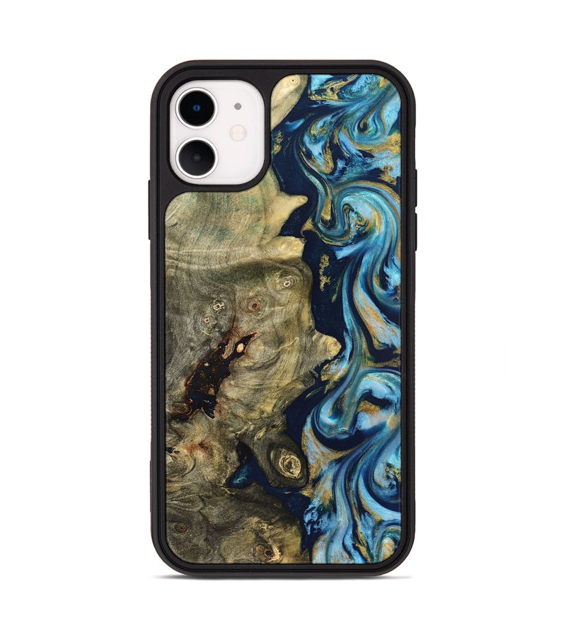 iPhone 11 Wood Phone Case - Teri (Teal & Gold, 822655)