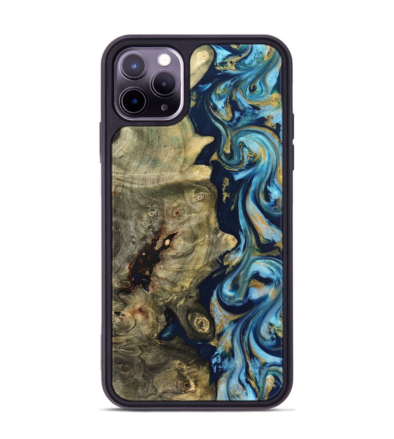 iPhone 11 Pro Max Wood Phone Case - Teri (Teal & Gold, 822655)