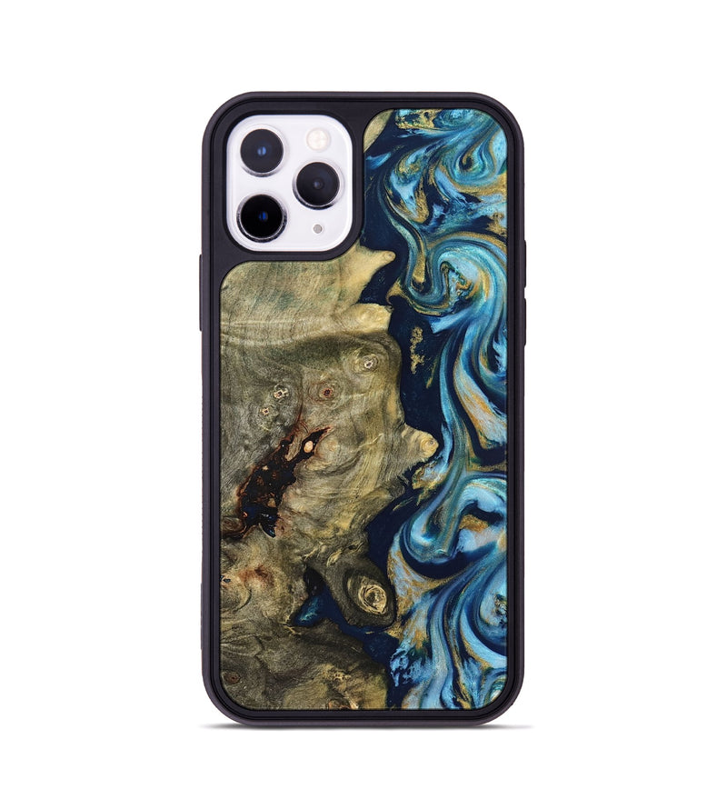 iPhone 11 Pro Wood Phone Case - Teri (Teal & Gold, 822655)