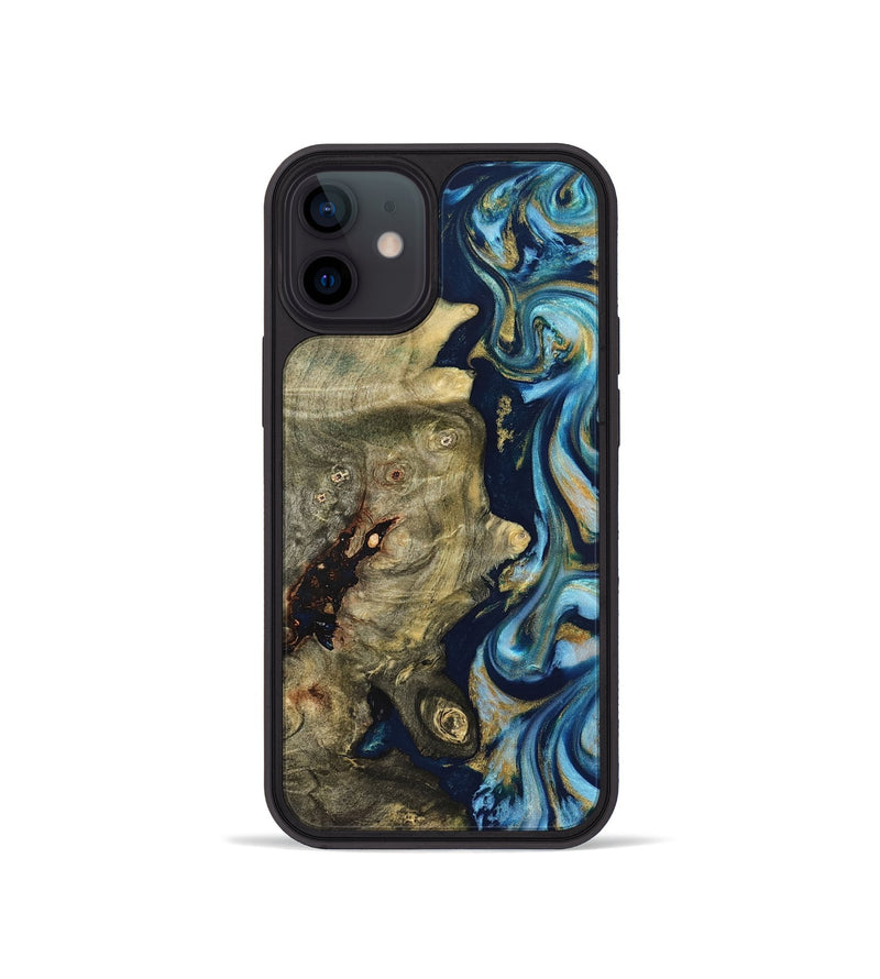 iPhone 12 mini Wood Phone Case - Teri (Teal & Gold, 822655)