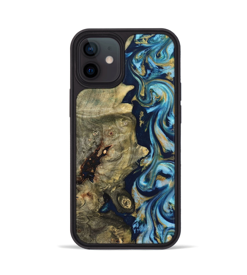 iPhone 12 Wood Phone Case - Teri (Teal & Gold, 822655)