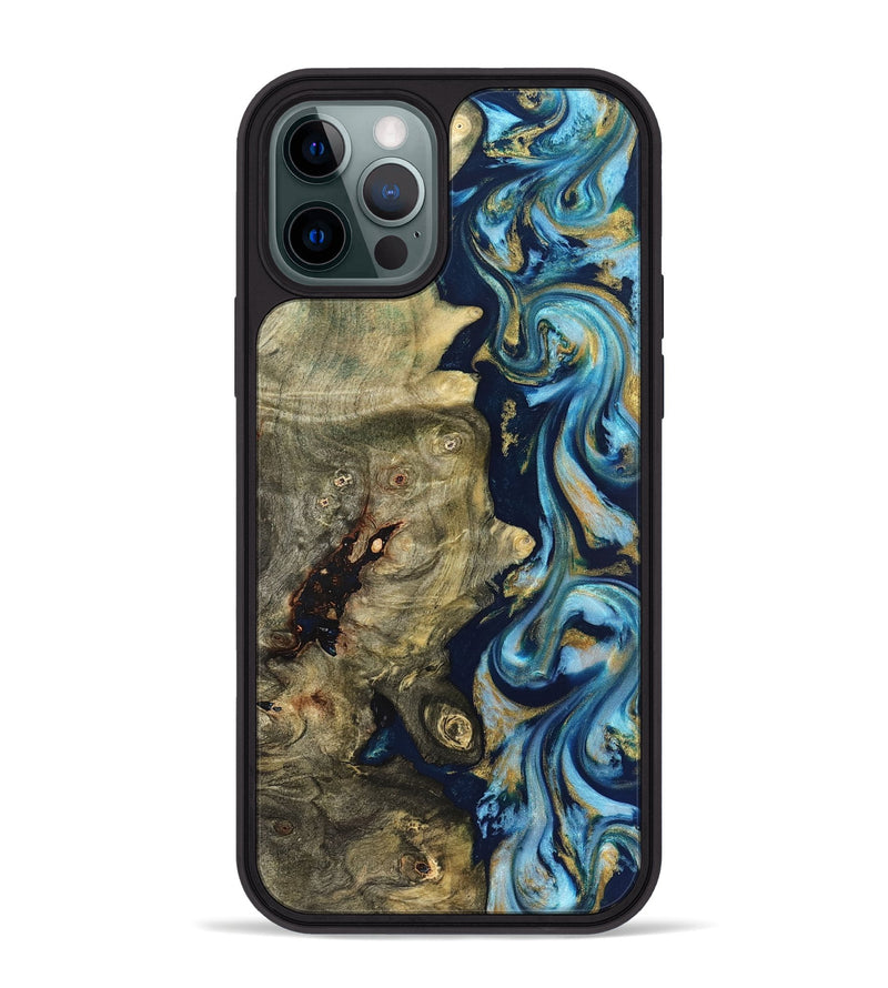 iPhone 12 Pro Max Wood Phone Case - Teri (Teal & Gold, 822655)