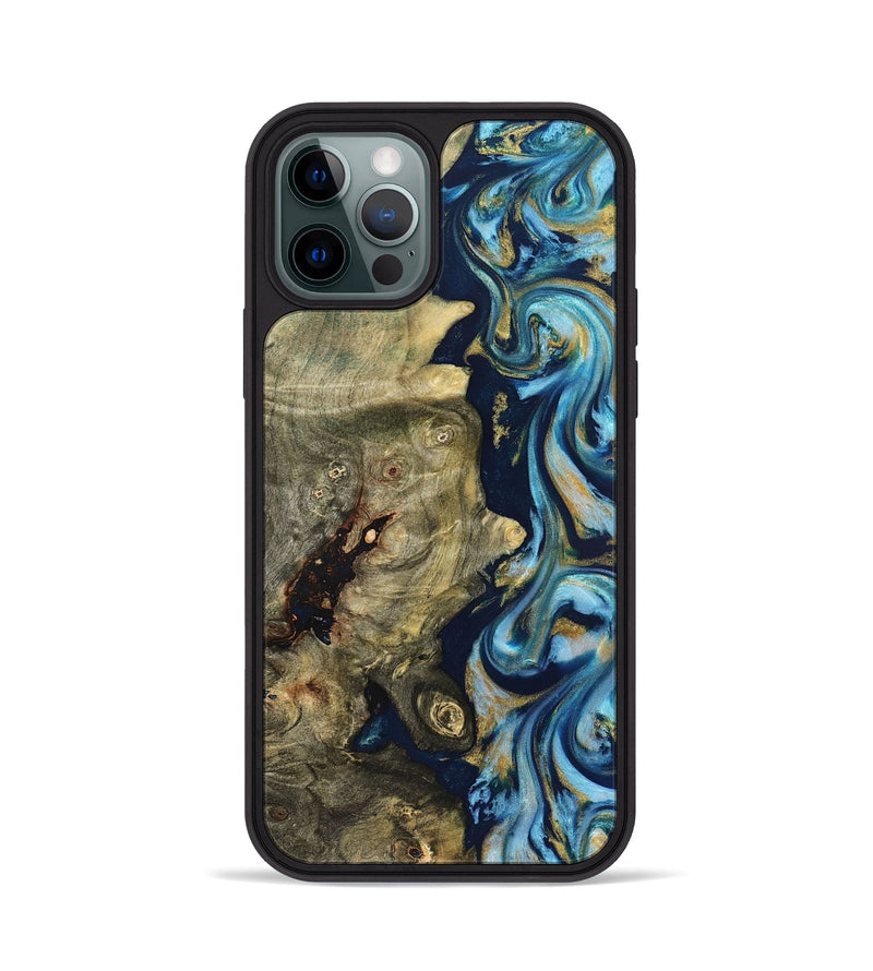 iPhone 12 Pro Wood Phone Case - Teri (Teal & Gold, 822655)