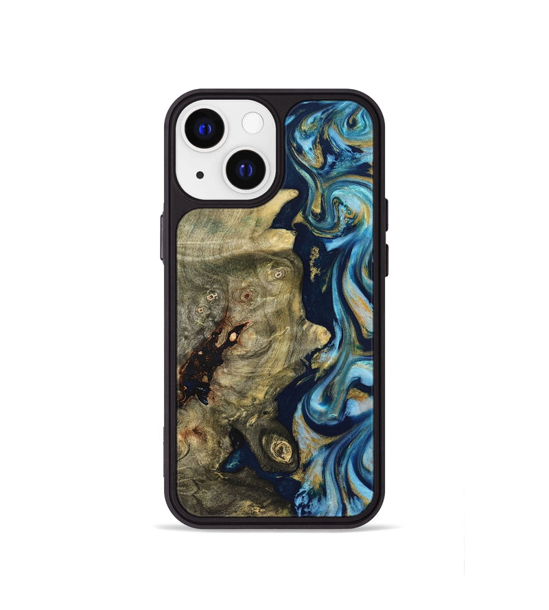 iPhone 13 mini Wood Phone Case - Teri (Teal & Gold, 822655)