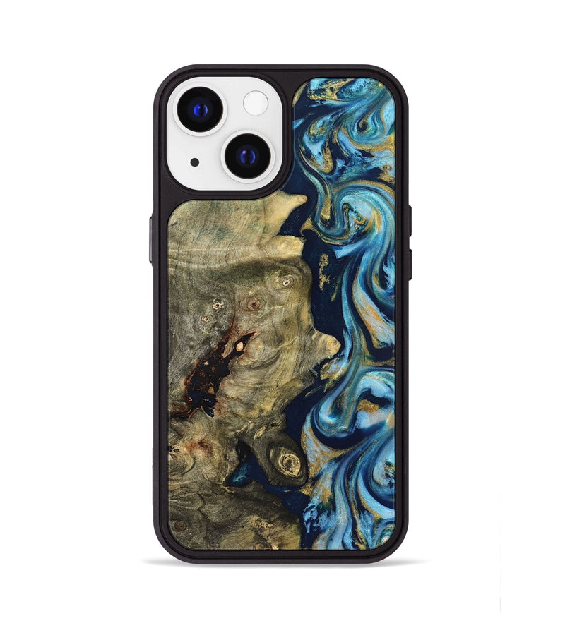 iPhone 13 Wood Phone Case - Teri (Teal & Gold, 822655)