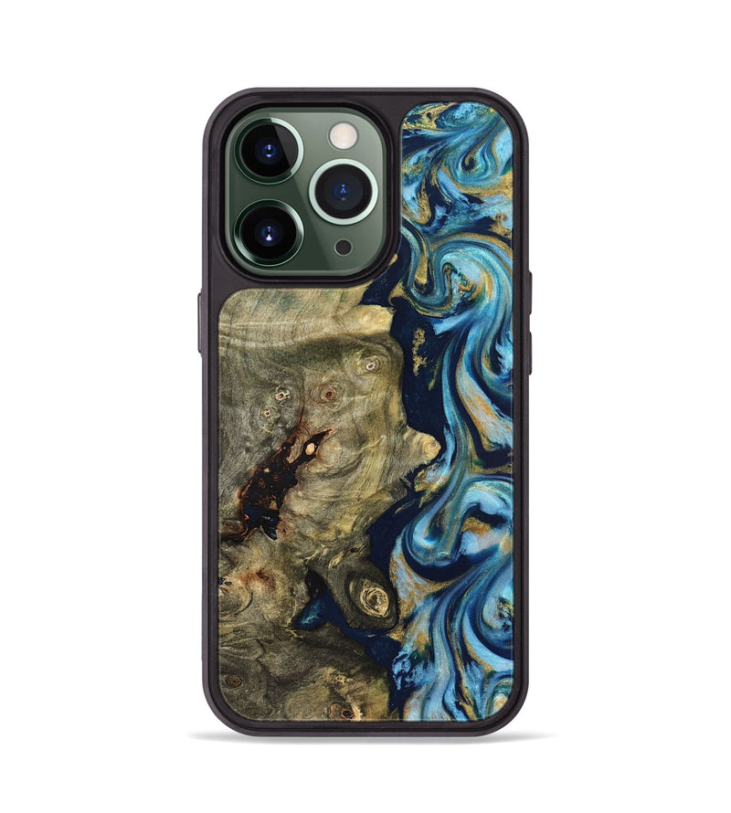 iPhone 13 Pro Wood Phone Case - Teri (Teal & Gold, 822655)
