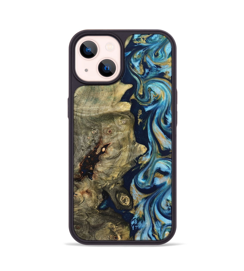 iPhone 14 Wood Phone Case - Teri (Teal & Gold, 822655)