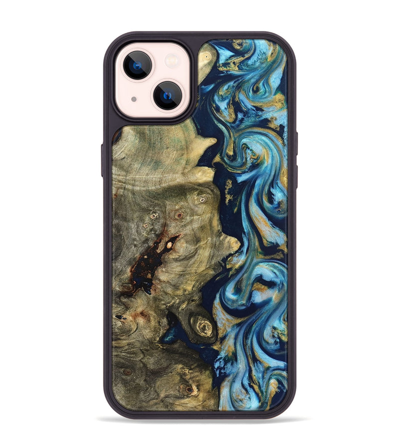 iPhone 14 Plus Wood Phone Case - Teri (Teal & Gold, 822655)