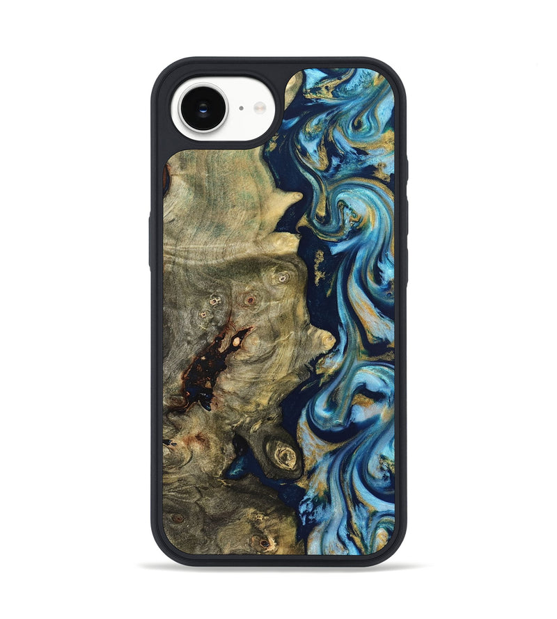 iPhone 16e Wood Phone Case - Teri (Teal & Gold, 822655)