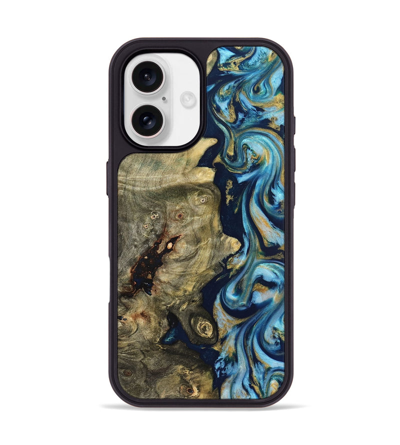 iPhone 17 Wood Phone Case - Teri (Teal & Gold, 822655)