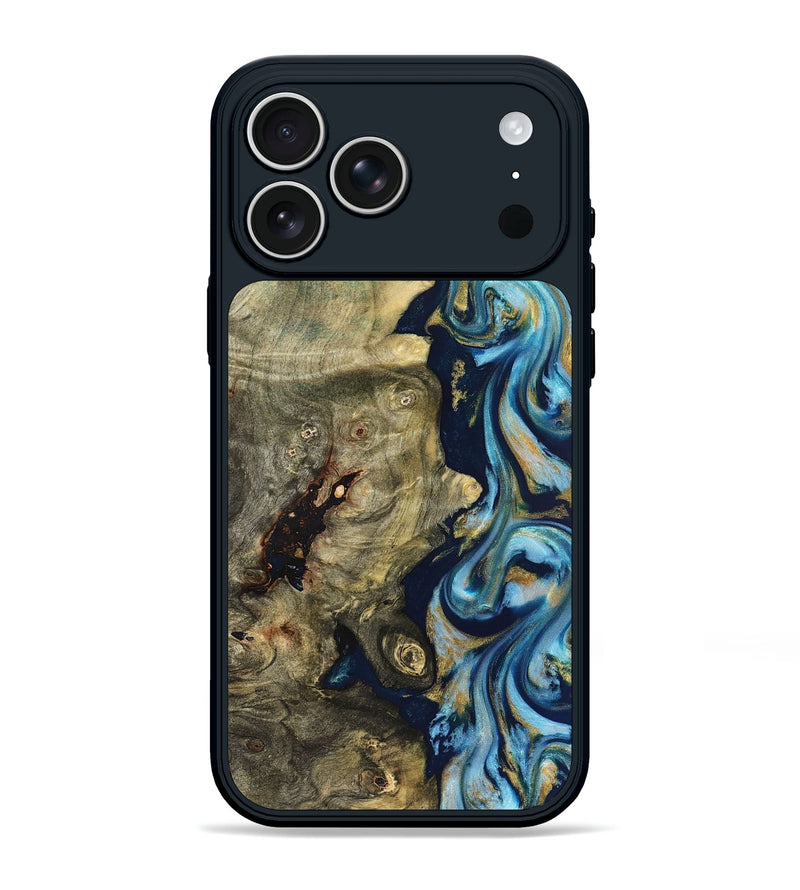 iPhone 17 Pro Max Wood Phone Case - Teri (Teal & Gold, 822655)
