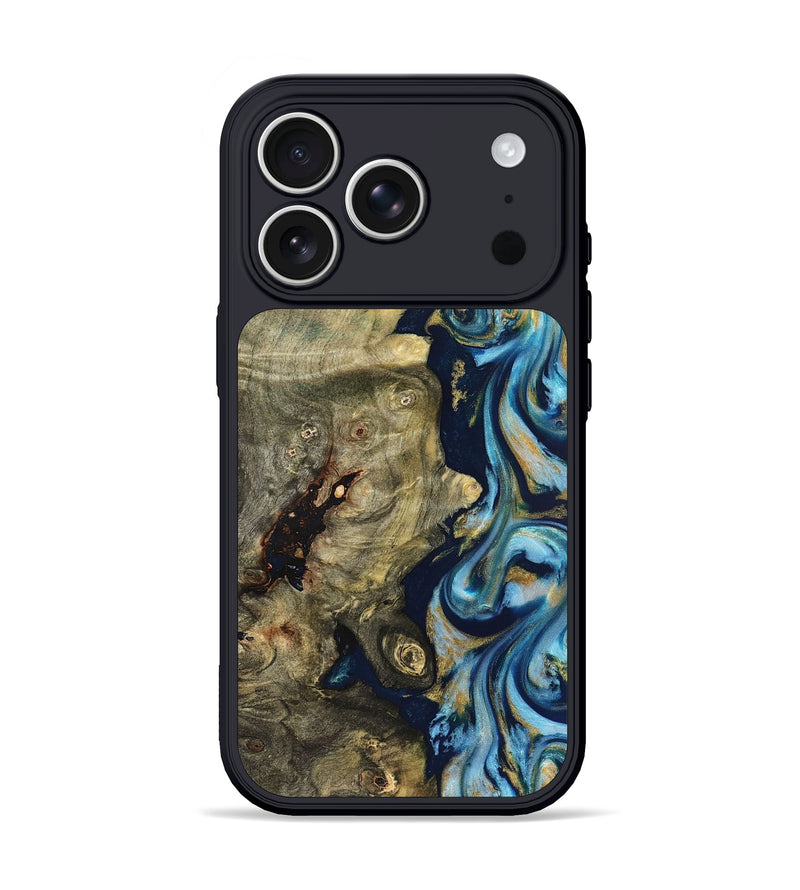 iPhone 17 Pro Wood Phone Case - Teri (Teal & Gold, 822655)