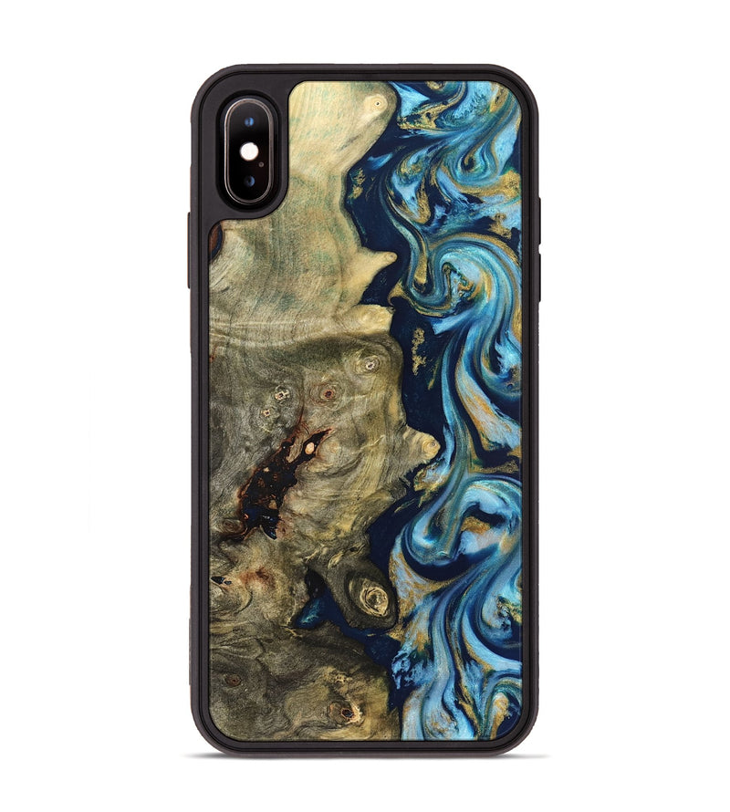 iPhone Xs Max Wood Phone Case - Teri (Teal & Gold, 822655)