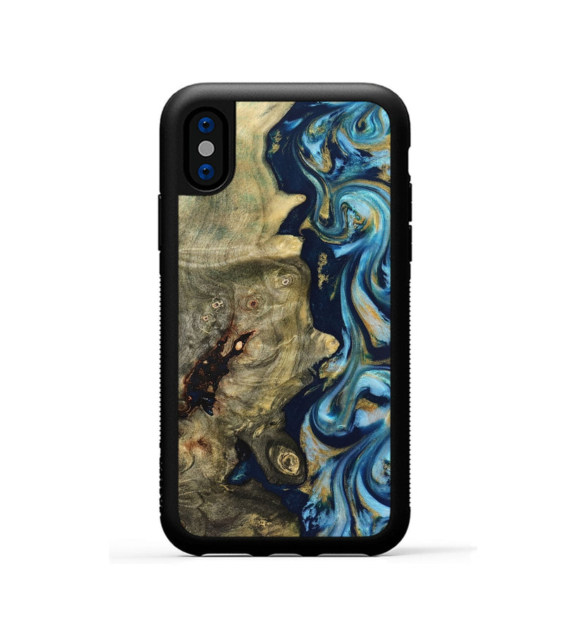iPhone Xs Wood Phone Case - Teri (Teal & Gold, 822655)
