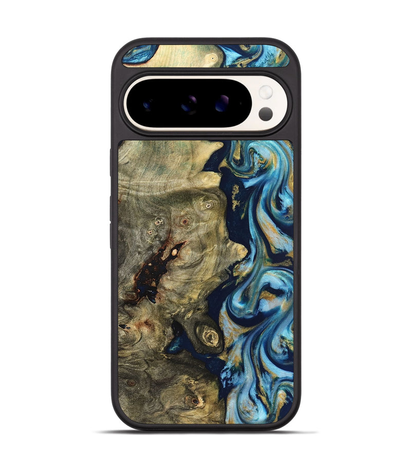 Pixel 9 Wood Phone Case - Teri (Teal & Gold, 822655)