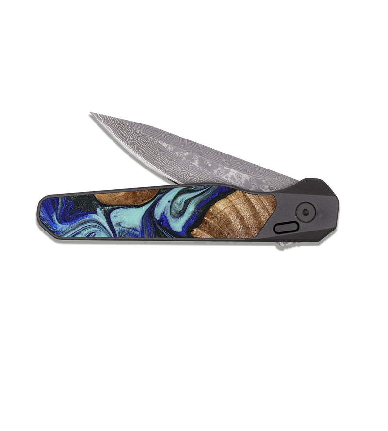 EDC Dark Damascus Wood Pocket Knife - Jed (Green, 822660)