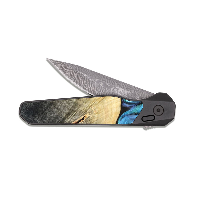 EDC Dark Damascus Wood Pocket Knife - Adalyn (Blue, 822662)