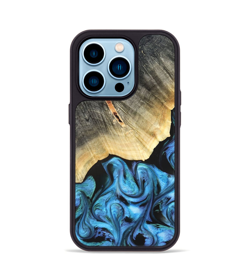 iPhone 14 Pro Wood Phone Case - Adalyn (Blue, 822662)