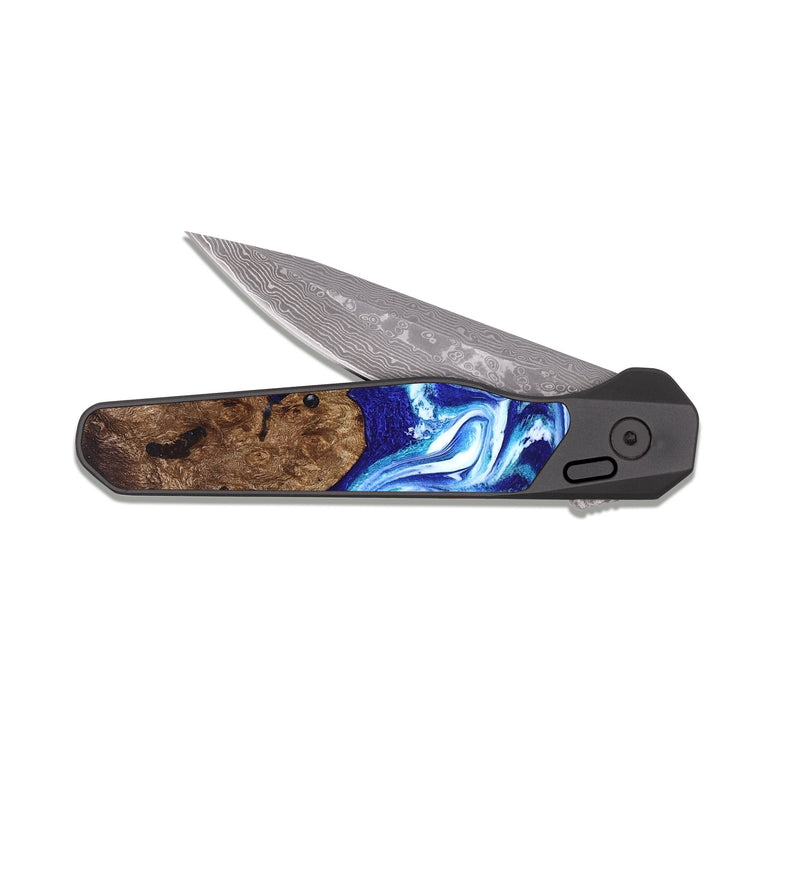 EDC Dark Damascus Wood Pocket Knife - Laura (Blue, 822667)