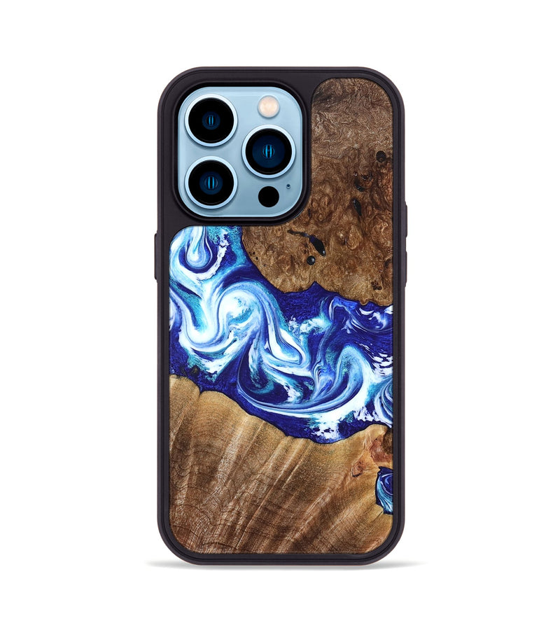 iPhone 14 Pro Wood Phone Case - Laura (Blue, 822667)