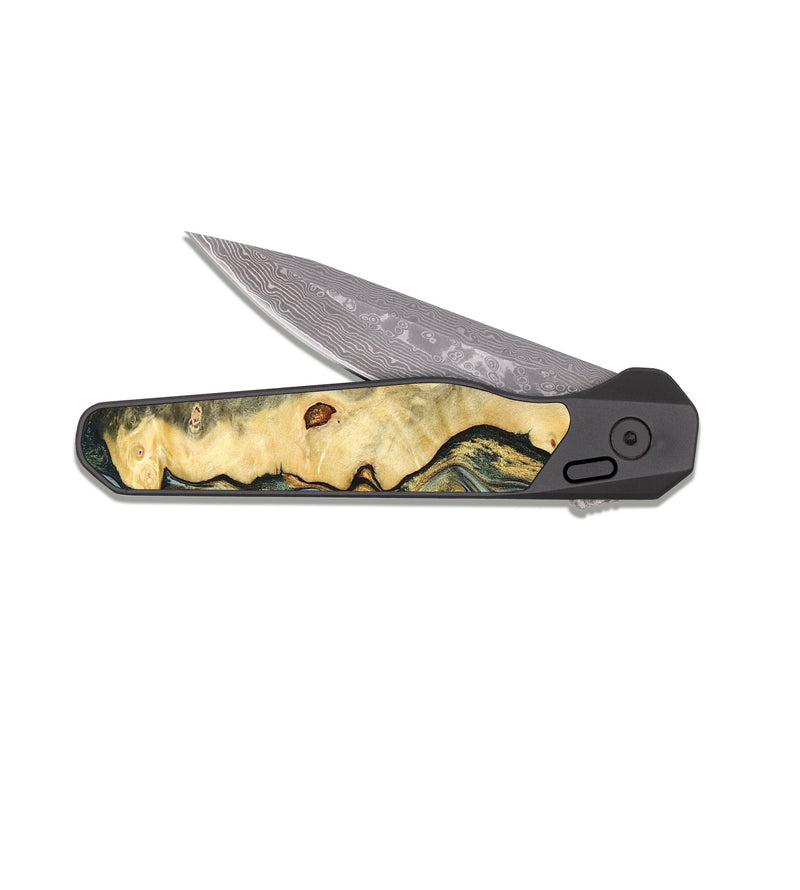 EDC Dark Damascus Wood Pocket Knife - Katlin (Green, 822672)